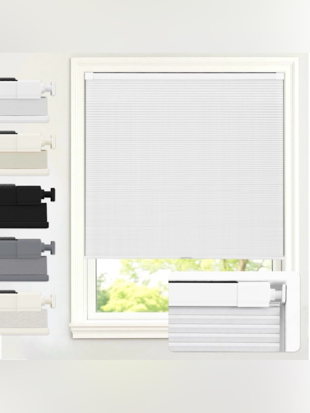 No Drill 100% Blackout Cellular Shade Cordless 34”W 48”L WHITE